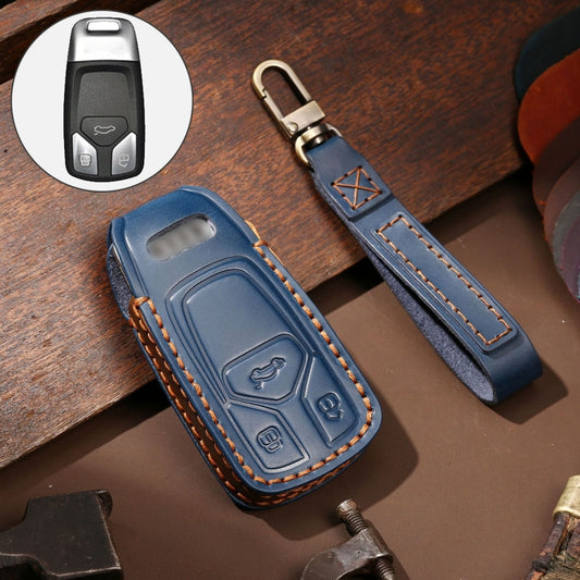 Hallmo Car Cowhide Leather Key Protective Cover Key Case for Audi A6L / A8L / A4 / A7 / A5 A Style(Blue) - Car Key Cases by PMC Jewellery | Online Shopping South Africa | PMC Jewellery