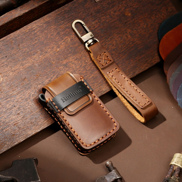Hallmo Car Cowhide Leather Key Protective Cover Key Case for Honda 3-button Start(Brown) - Car Key Cases by Hallmo | Online Shopping South Africa | PMC TechLife | Buy Now Pay Later Mobicred