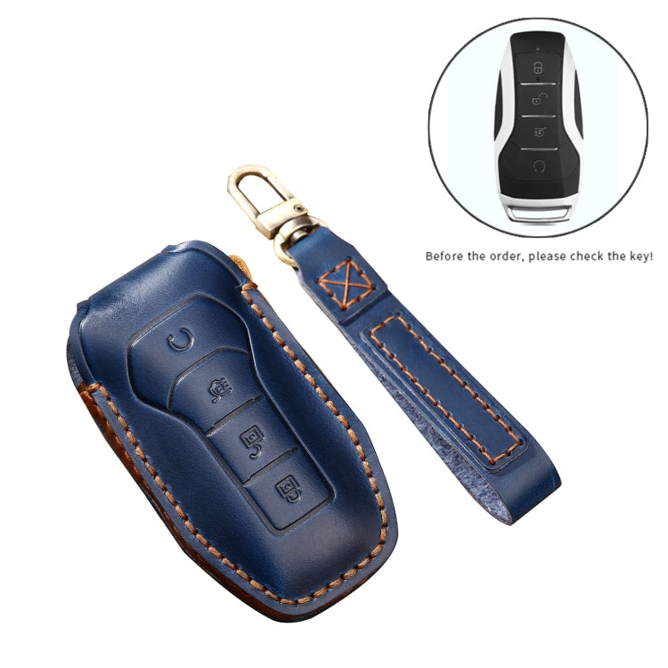 Hallmo Car Cowhide Leather Key Protective Cover Key Case for BYD(Black) - Car Key Cases by Hallmo | Online Shopping South Africa | PMC Jewellery | Buy Now Pay Later Mobicred