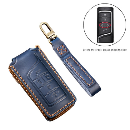 Hallmo Car Cowhide Leather Key Protective Cover Key Case for Trumpchi GS4 2021 C Style(Blue) - Car Key Cases by Hallmo | Online Shopping South Africa | PMC Jewellery | Buy Now Pay Later Mobicred