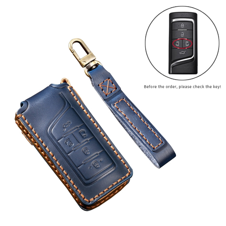 Hallmo Car Cowhide Leather Key Protective Cover Key Case for Trumpchi GS4 2021 C Style(Black) - Car Key Cases by Hallmo | Online Shopping South Africa | PMC TechLife | Buy Now Pay Later Mobicred