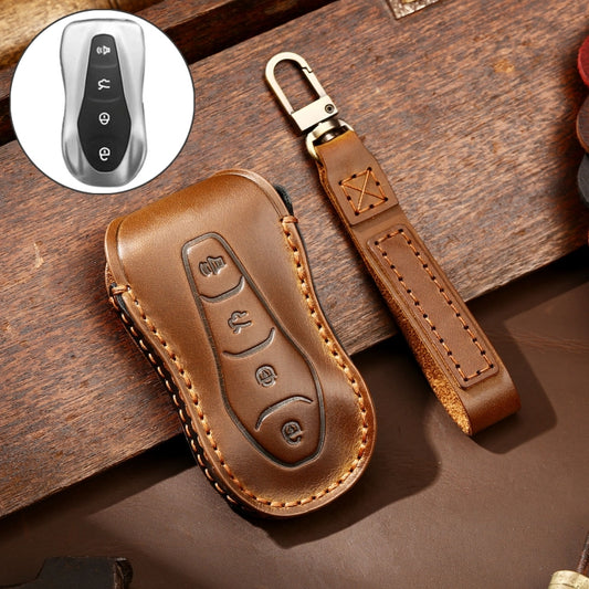 Hallmo Car Cowhide Leather Key Protective Cover Key Case for Geely Emgrand A Style(Brown) - Car Key Cases by Hallmo | Online Shopping South Africa | PMC Jewellery | Buy Now Pay Later Mobicred