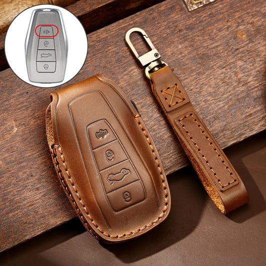 Hallmo Car Cowhide Leather Key Protective Cover Key Case for Geely Emgrand C Style(Brown) - Car Key Cases by Hallmo | Online Shopping South Africa | PMC Jewellery | Buy Now Pay Later Mobicred