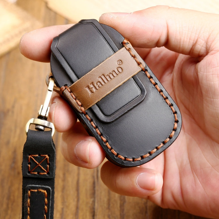 Hallmo Car Cowhide Leather Key Protective Cover Key Case for LEADING IDEAL One(Black) - Car Key Cases by Hallmo | Online Shopping South Africa | PMC TechLife | Buy Now Pay Later Mobicred