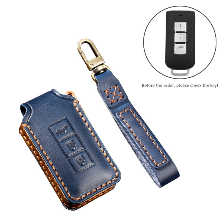 Hallmo Car Cowhide Leather Key Protective Cover Key Case for Mitsubishi Outlander(Brown) - Car Key Cases by Hallmo | Online Shopping South Africa | PMC TechLife | Buy Now Pay Later Mobicred