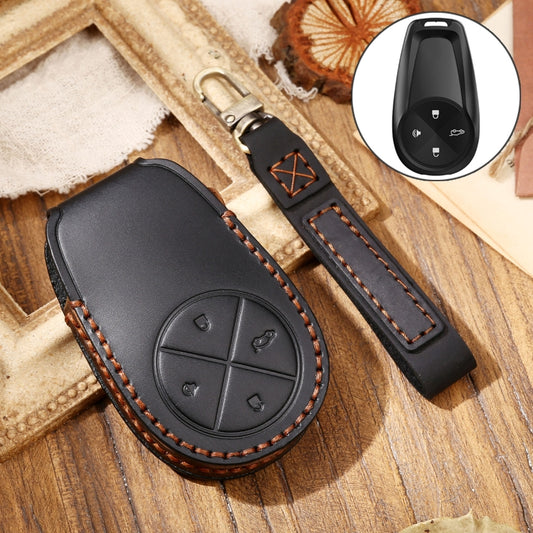 Hallmo Car Cowhide Leather Key Protective Cover Key Case for NIO ES6 / ES8(Black) - Car Key Cases by Hallmo | Online Shopping South Africa | PMC Jewellery | Buy Now Pay Later Mobicred