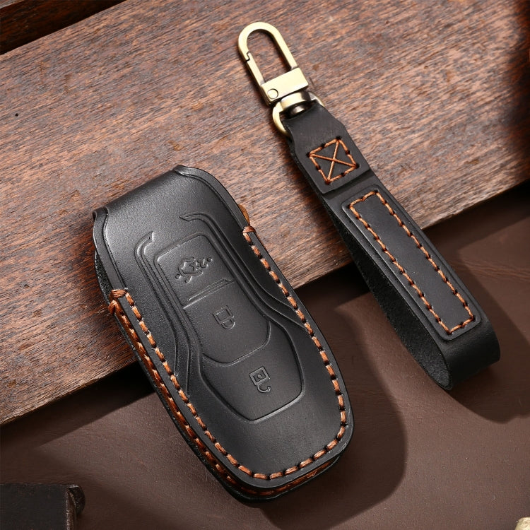 Hallmo Car Cowhide Leather Key Protective Cover Key Case for Ford Focus  A Style(Black) - Car Key Cases by Hallmo | Online Shopping South Africa | PMC Jewellery | Buy Now Pay Later Mobicred