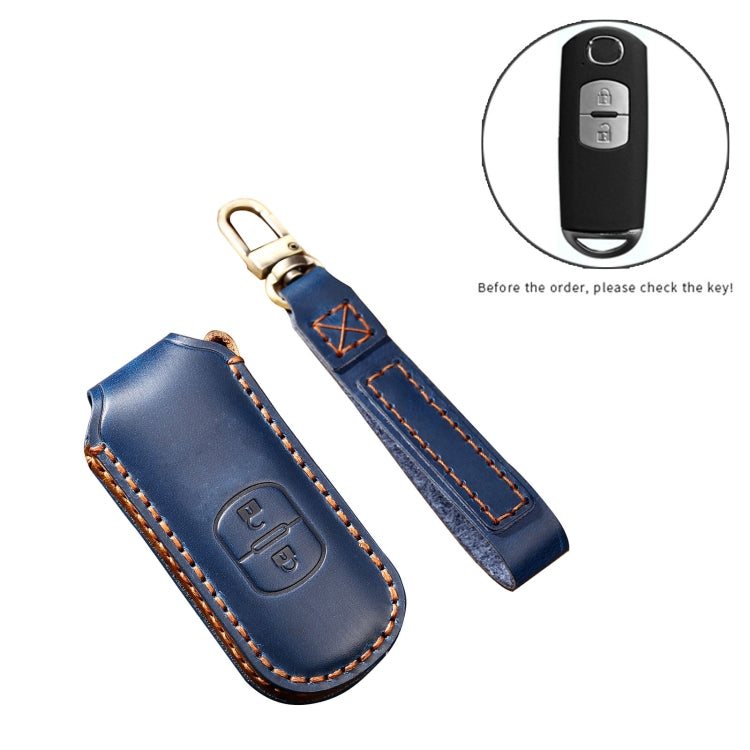 Hallmo Car Cowhide Leather Key Protective Cover Key Case for Mazda Axela 2-button(Brown) - Car Key Cases by Hallmo | Online Shopping South Africa | PMC Jewellery | Buy Now Pay Later Mobicred