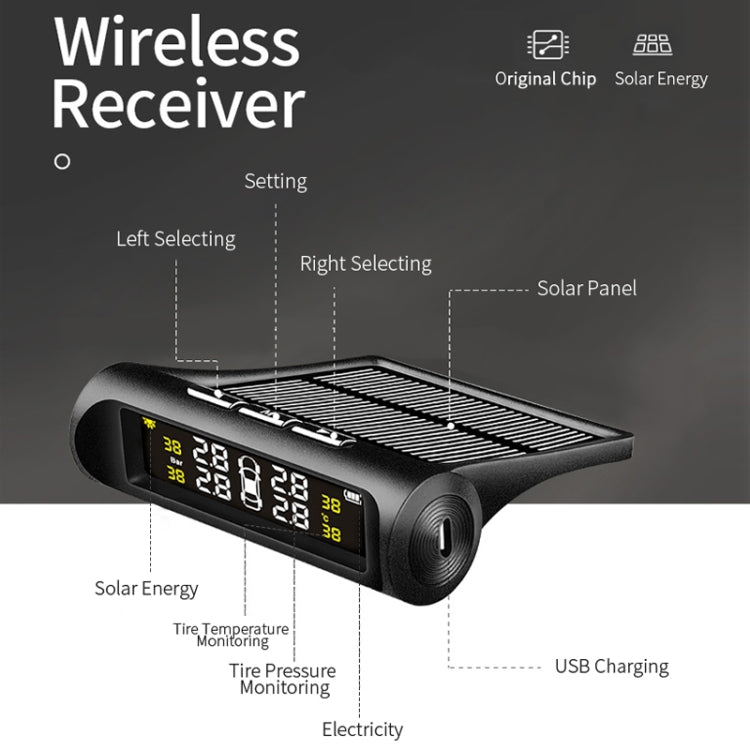 YB-P0248 Universal Car Wireless Solar Built-in TPMS Tire Pressure Monitor Detector - Tire Pressure Gauges by PMC TechLife | Online Shopping South Africa | PMC TechLife | Buy Now Pay Later Mobicred