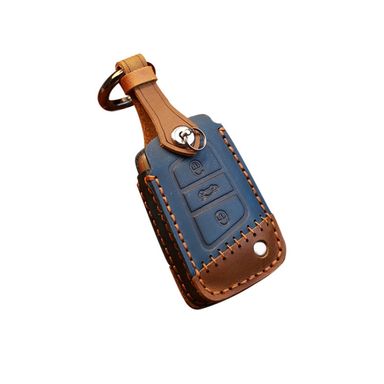 For Volkswagen Car Cowhide Leather Key Protective Cover Key Case, B Version(Blue) - Car Key Cases by PMC Jewellery | Online Shopping South Africa | PMC Jewellery | Buy Now Pay Later Mobicred