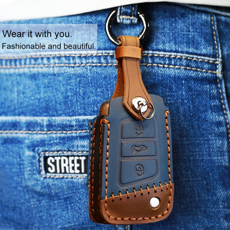 For Volkswagen Car Cowhide Leather Key Protective Cover Key Case, B Version(Blue) - Car Key Cases by PMC Jewellery | Online Shopping South Africa | PMC Jewellery | Buy Now Pay Later Mobicred