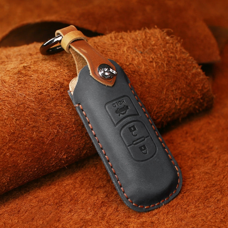 For Mazda Old Style Hallmo Car Cowhide Leather Key Protective Cover Key Case, Three Keys Version(Black) - Car Key Cases by Hallmo | Online Shopping South Africa | PMC Jewellery | Buy Now Pay Later Mobicred