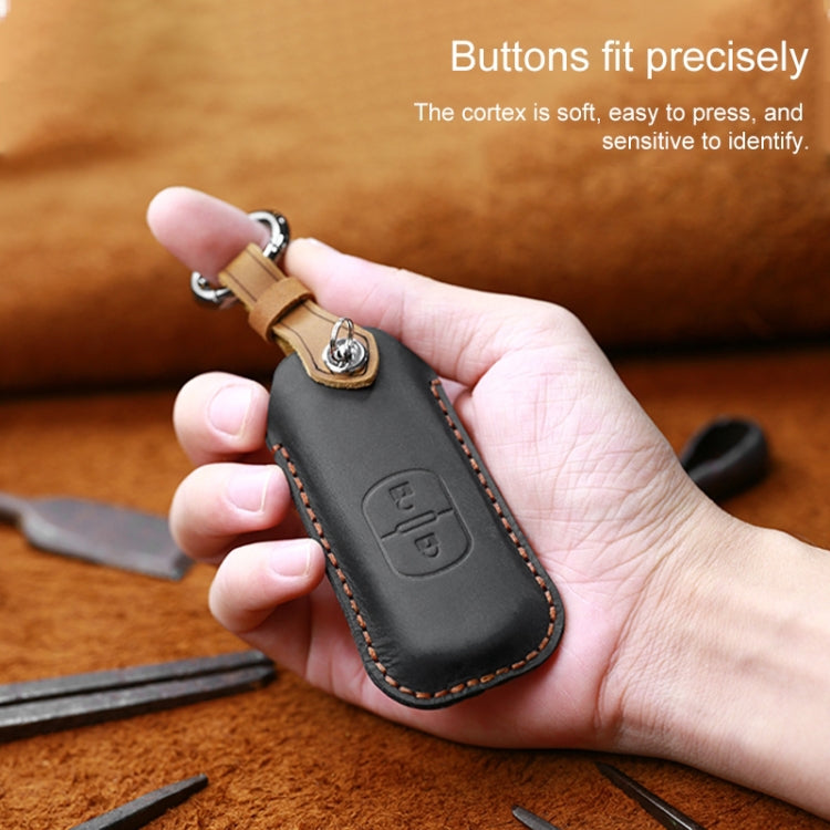 For Mazda Old Style Hallmo Car Cowhide Leather Key Protective Cover Key Case, Three Keys Version(Black) - Car Key Cases by Hallmo | Online Shopping South Africa | PMC Jewellery | Buy Now Pay Later Mobicred