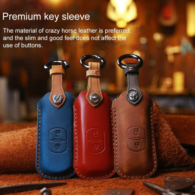 For Mazda Old Style Hallmo Car Cowhide Leather Key Protective Cover Key Case, Three Keys Version(Black) - Car Key Cases by Hallmo | Online Shopping South Africa | PMC Jewellery | Buy Now Pay Later Mobicred