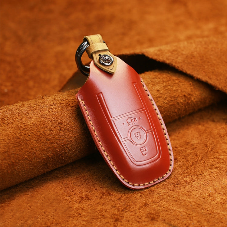 For Ford Car Cowhide Leather Key Protective Cover Key Case, Three Keys Version (Red) - Car Key Cases by PMC Jewellery | Online Shopping South Africa | PMC Jewellery | Buy Now Pay Later Mobicred