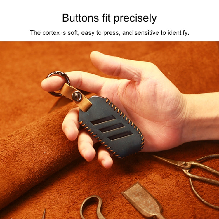 For Kia Car Cowhide Leather Key Protective Cover Key Case, Round Version (Blue) - Car Key Cases by PMC Jewellery | Online Shopping South Africa | PMC Jewellery | Buy Now Pay Later Mobicred