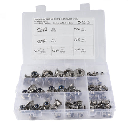 100 PCS Car 304 Stainless Steel Flange Lock Nuts Nylon Insert Locknut Kit M3-M12 - Nuts & Bolts by PMC Jewellery | Online Shopping South Africa | PMC Jewellery | Buy Now Pay Later Mobicred