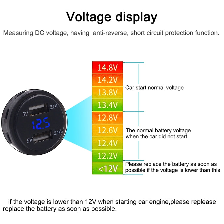 Universal Car Dual Port USB Charger Power Outlet Adapter 4.2A 5V IP66 with LED Digital Voltmeter + 60cm Cable(Blue Light) - DIY Modified Charger by PMC Jewellery | Online Shopping South Africa | PMC Jewellery | Buy Now Pay Later Mobicred