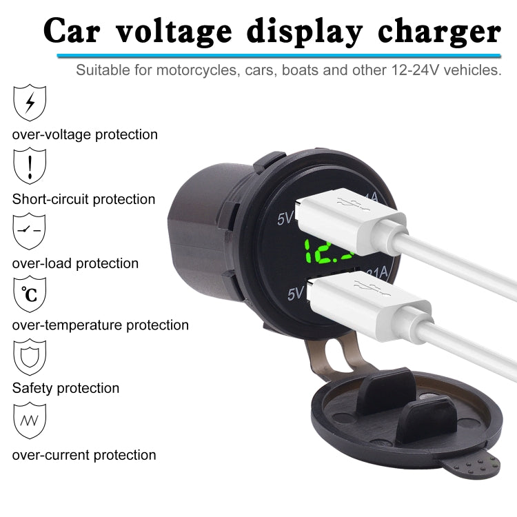 Universal Car Dual Port USB Charger Power Outlet Adapter 3.1A 5V IP66 with LED Digital Voltmeter + 60cm Cable(Green Light) - DIY Modified Charger by PMC Jewellery | Online Shopping South Africa | PMC Jewellery | Buy Now Pay Later Mobicred