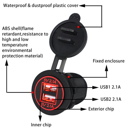 Universal Car Dual USB Charger Power Outlet Adapter 4.2A 5V IP66 with Aperture + 60cm Cable(Red Light) - DIY Modified Charger by PMC Jewellery | Online Shopping South Africa | PMC Jewellery | Buy Now Pay Later Mobicred