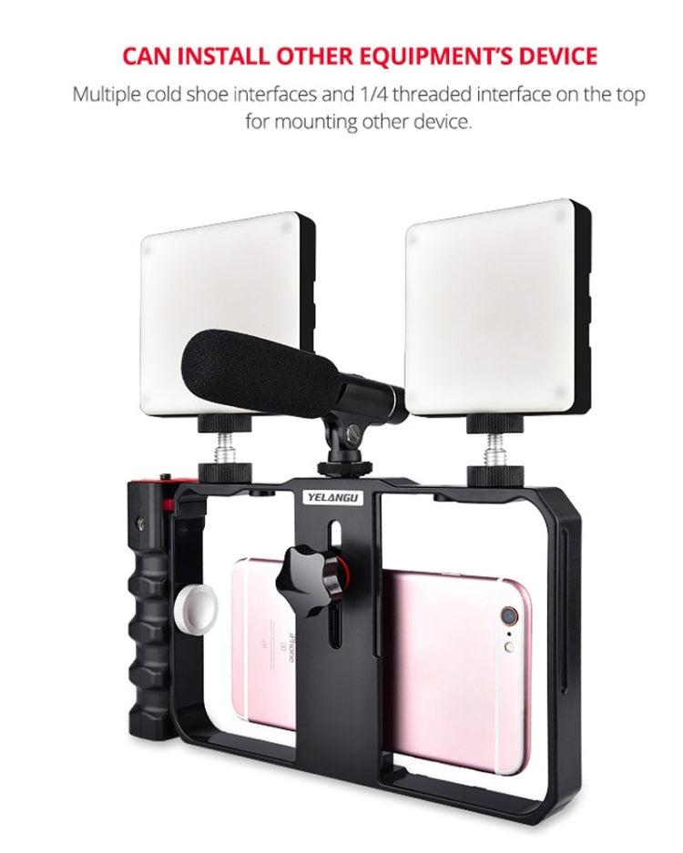 YELANGU YLG0901B Vlogging Live Broadcast Smartphone Plastic Cage Video Rig Filmmaking Recording Handle Stabilizer Bracket for iPhone, Galaxy, Huawei, Xiaomi, HTC, LG, Google, and Other Smartphones(Black) - Stand by YELANGU | Online Shopping South Africa | PMC Jewellery | Buy Now Pay Later Mobicred