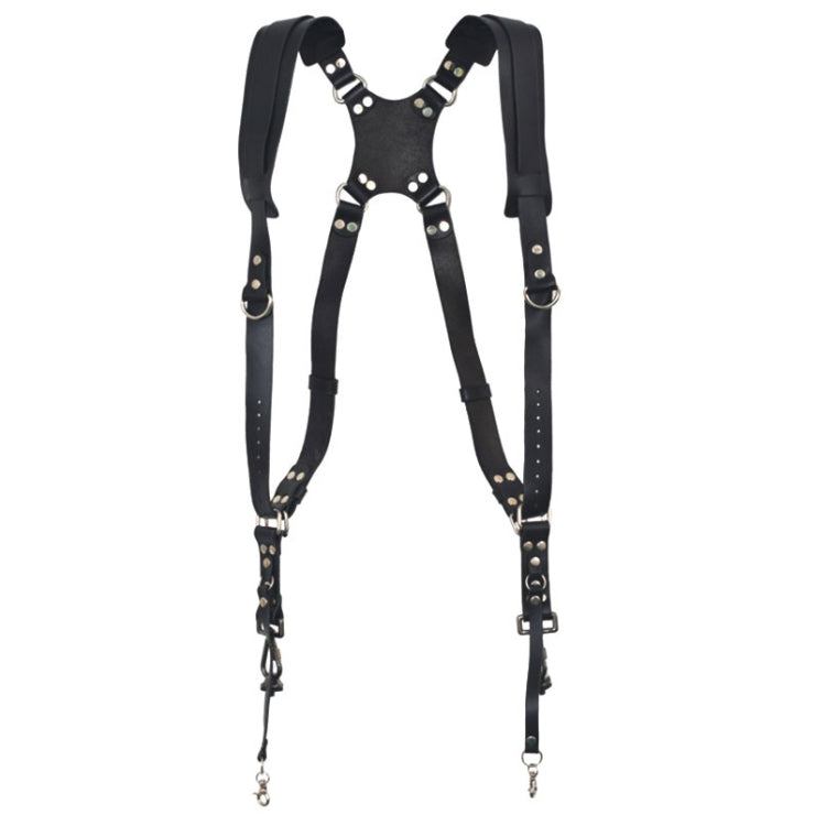 Quick Release Anti-Slip Dual Shoulder Leather Harness Camera Strap with Metal Hook for SLR / DSLR Cameras(Black) - Camera Strap by PMC TechLife | Online Shopping South Africa | PMC TechLife | Buy Now Pay Later Mobicred