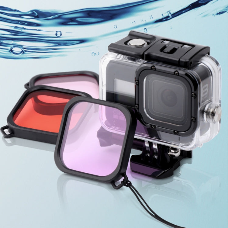 For GoPro HERO8 Black 45m Waterproof Housing Protective Case with Buckle Basic Mount & Screw & (Purple, Red, Pink) Filters & Floating Bobber Grip & Strap & Anti-Fog Inserts (Transparent) - Waterproof Cases by PMC Jewellery | Online Shopping South Africa | PMC Jewellery | Buy Now Pay Later Mobicred