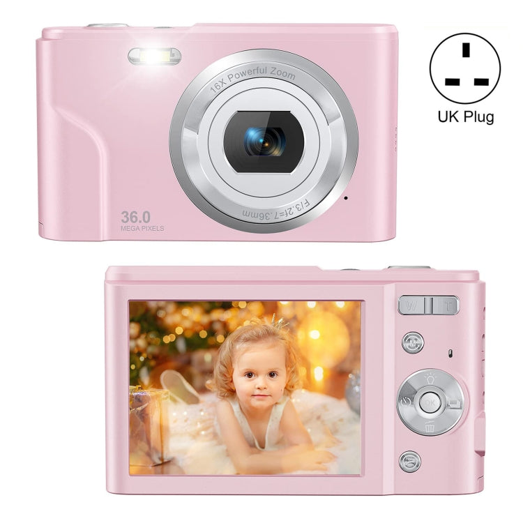 DC311 2.4 inch 36MP 16X Zoom 2.7K Full HD Digital Camera Children Card Camera, UK Plug (Pink) - Children Cameras by PMC Jewellery | Online Shopping South Africa | PMC Jewellery | Buy Now Pay Later Mobicred