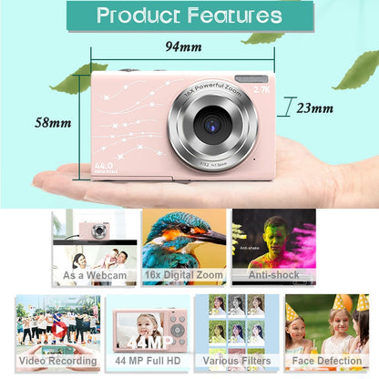 DC402 2.4 inch 44MP 16X Zoom 1080P Full HD Digital Camera Children Card Camera, AU Plug(Pink) - Children Cameras by PMC Jewellery | Online Shopping South Africa | PMC Jewellery | Buy Now Pay Later Mobicred