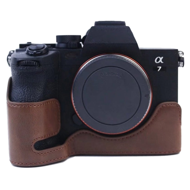 1/4 inch Thread PU Leather Camera Half Case Base for Sony A7 IV (Coffee) - Half Case by PMC TechLife | Online Shopping South Africa | PMC TechLife | Buy Now Pay Later Mobicred