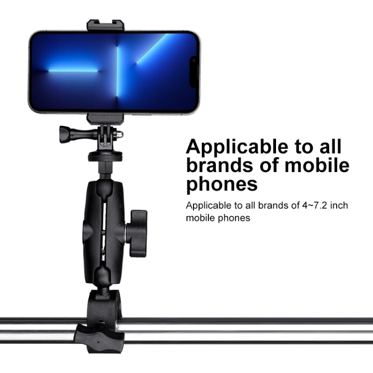 Extended Version 360 Rotation Adjustable Action Camera Bike Motorcycle Handlebar Holder with Phone Clamp (Black) - Bicycle Handlebar Mount by PMC TechLife | Online Shopping South Africa | PMC TechLife | Buy Now Pay Later Mobicred