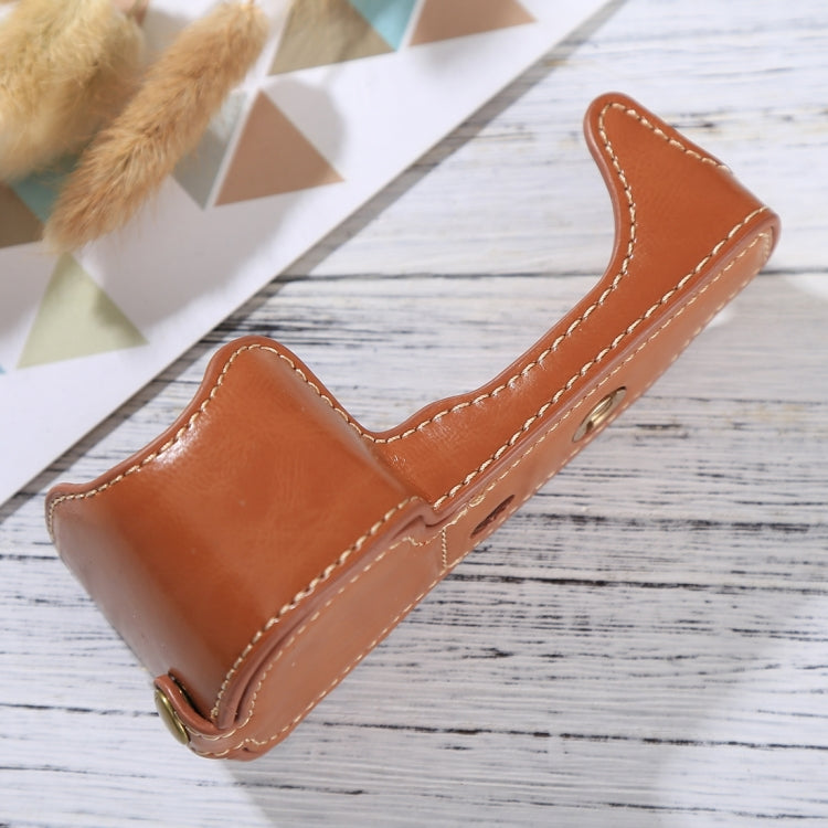 1/4 inch Thread PU Leather Camera Half Case Base for Sony Alpha 6100 / A6100(Brown) - Half Case by PMC TechLife | Online Shopping South Africa | PMC TechLife | Buy Now Pay Later Mobicred
