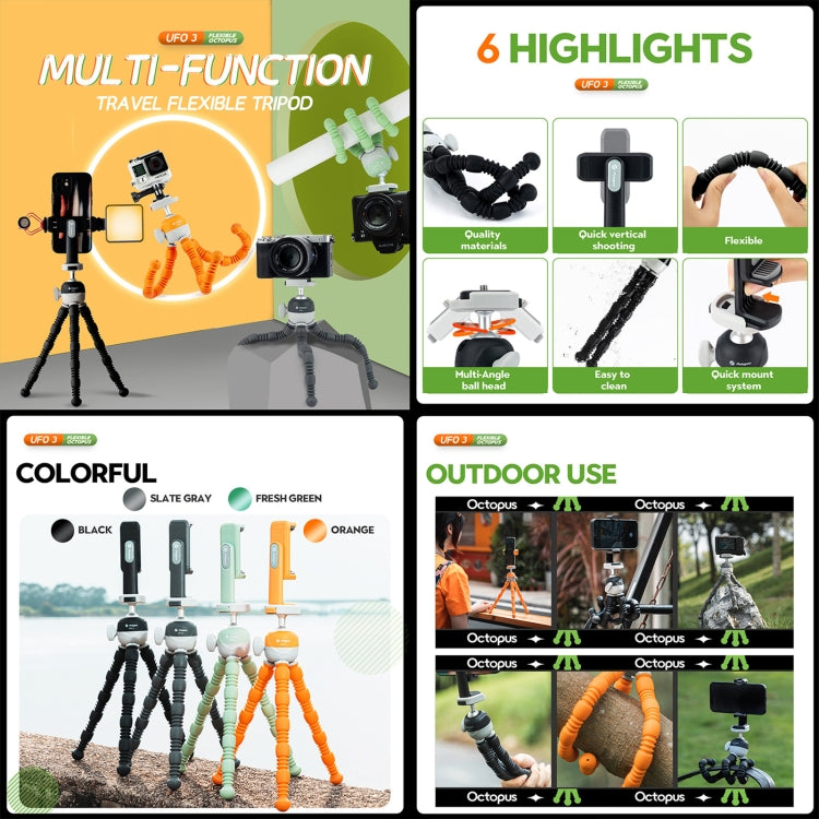 Fotopro UFO 3 Flexible Tripod Mount for SLR Cameras, GoPro, Phones (Green) - Portable Mini Tripod by Fotopro | Online Shopping South Africa | PMC Jewellery | Buy Now Pay Later Mobicred