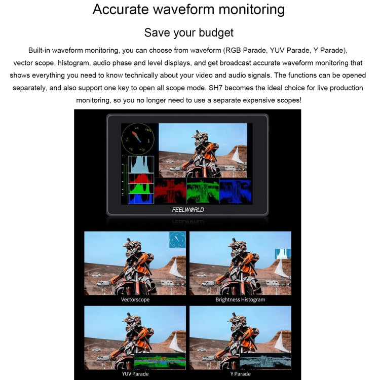 FEELWORLD SH7 7-inch Ultra Bright 2200nit On-camera Monitor SDI HDMI Cross Conversion (Black) - On-camera Monitors by FEELWORLD | Online Shopping South Africa | PMC Jewellery