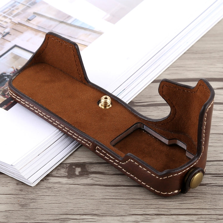 1/4 inch Thread PU Leather Camera Half Case Base for Olympus EM5 / EM5 Mark II (Coffee) - free shipping - PMC TechLife - Order now!
