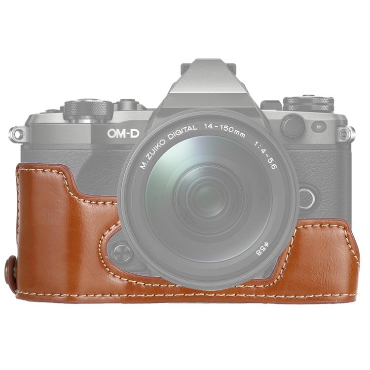 1/4 inch Thread PU Leather Camera Half Case Base for Olympus EM5 / EM5 Mark II (Brown) - free shipping - PMC TechLife - Order now!