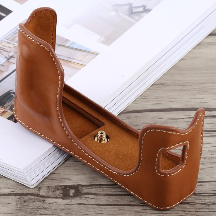 1/4 inch Thread PU Leather Camera Half Case Base for FUJIFILM X100F (Brown) - free shipping - PMC TechLife - Order now!