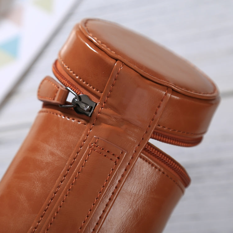 Medium Lens Case Zippered PU Leather Pouch Box for DSLR Camera Lens, Size: 13x9x9cm(Brown) - Lens Bag by PMC TechLife | Online Shopping South Africa | PMC TechLife