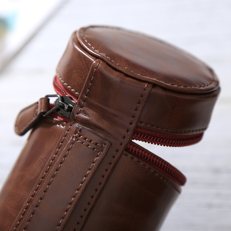 Small Lens Case Zippered PU Leather Pouch Box for DSLR Camera Lens, Size: 11x8x8cm(Coffee) - free shipping - PMC TechLife - Order now!