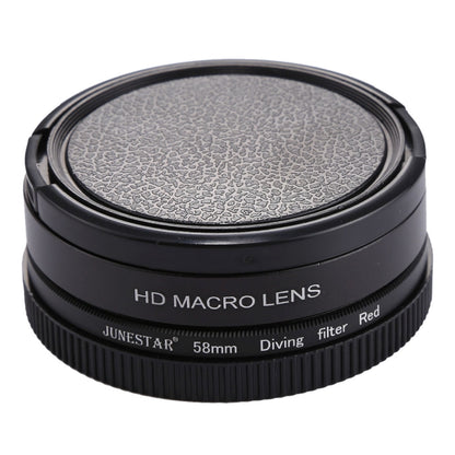 JSR 58mm 16X Macro Lens + Red Diving Lens Filter with Lens Cover + Lens Filter Ring Adapter + String + Cleaning Cloth for GoPro HERO6 /5 Dive Housing - Lens Filter by JSR | Online Shopping South Africa | PMC Jewellery | Buy Now Pay Later Mobicred