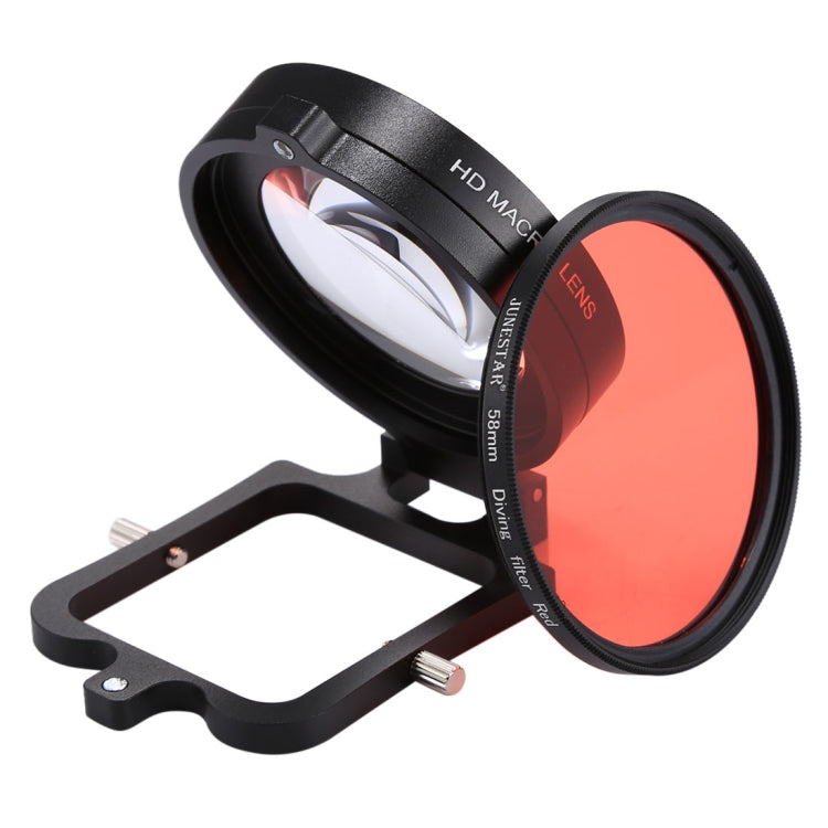 JSR 58mm 16X Macro Lens + Red Diving Lens Filter with Lens Cover + Lens Filter Ring Adapter + String + Cleaning Cloth for GoPro HERO6 /5 Dive Housing - Lens Filter by JSR | Online Shopping South Africa | PMC Jewellery | Buy Now Pay Later Mobicred