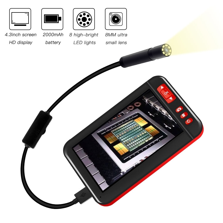 P20 4.3 Inch Screen Display HD1080P Inspection Endoscope with 8 LEDs, Length: 10m, Lens Diameter: 8mm, Mild Line -  by PMC Jewellery | Online Shopping South Africa | PMC Jewellery | Buy Now Pay Later Mobicred