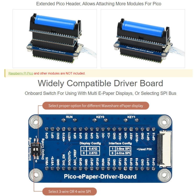 Waveshare 2.13 inch 212 x 104 Pixel Black / White Flexible E-Paper E-Ink Display Module for Raspberry Pi Pico, SPI Interface - Modules Expansions Accessories by WAVESHARE | Online Shopping South Africa | PMC Jewellery | Buy Now Pay Later Mobicred