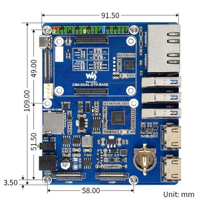 Waveshare Compute Module Dual Gigabit Ethernet Base Board for Raspberry Pi CM4 - LCD & LED Display Module by WAVESHARE | Online Shopping South Africa | PMC Jewellery | Buy Now Pay Later Mobicred