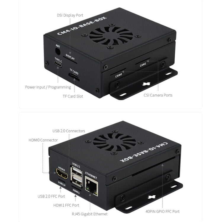 Waveshare Mini IO Board Full Ver Mini-Computer Base Box with Metal Case & Cooling Fan for Raspberry Pi CM4(EU Plug) - Mini PC Accessories by WAVESHARE | Online Shopping South Africa | PMC Jewellery | Buy Now Pay Later Mobicred