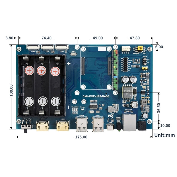 Waveshare PoE UPS Base Board for Raspberry Pi CM4, Gigabit Ethernet, Dual HDMI, Quad USB2.0 - Modules Expansions Accessories by WAVESHARE | Online Shopping South Africa | PMC Jewellery | Buy Now Pay Later Mobicred