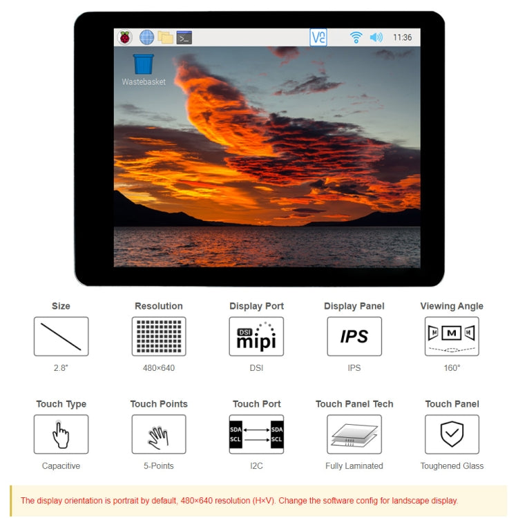 Waveshare 2.8 inch Capacitive Touch Display for Raspberry Pi, 480 x 640, DSI, IPS, Fully Laminated Screen - Modules Expansions Accessories by WAVESHARE | Online Shopping South Africa | PMC Jewellery | Buy Now Pay Later Mobicred