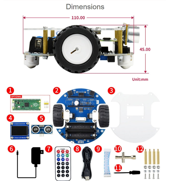 Waveshare PicoGo Mobile Robot, Based on Raspberry Pi Pico, Self Driving, Remote Control(US Plug) - Robotics Accessories by WAVESHARE | Online Shopping South Africa | PMC Jewellery | Buy Now Pay Later Mobicred