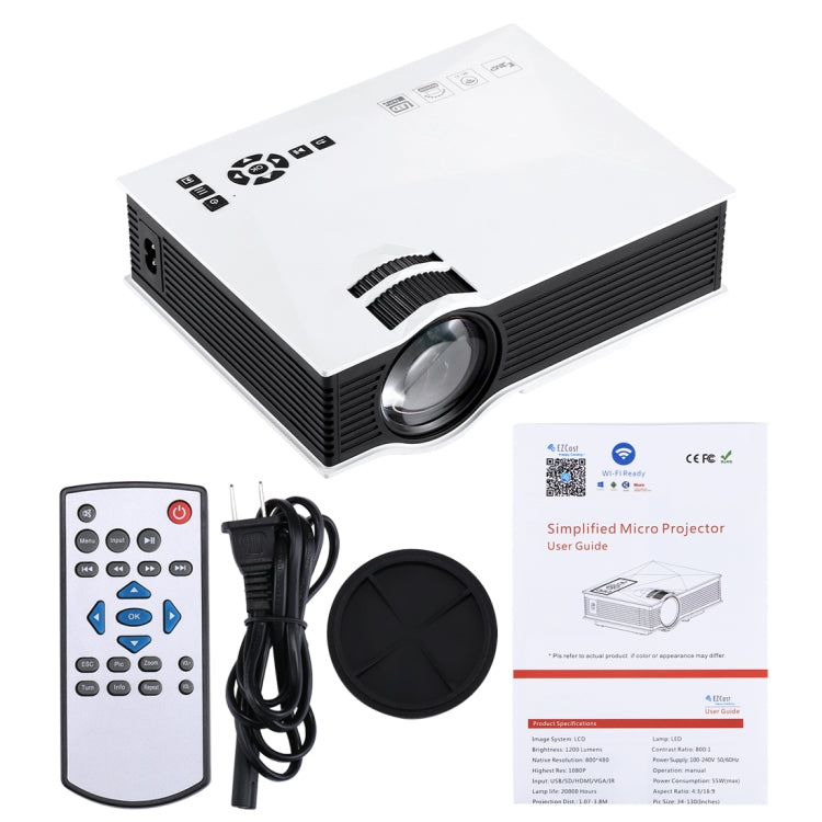 UC68 1200 Lumens HD 800 x 480 Digital LED Projector with Remote Control, Support USB / SD / VGA / HDMI(White) - LED Projector by PMC Jewellery | Online Shopping South Africa | PMC Jewellery | Buy Now Pay Later Mobicred