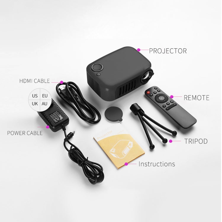 A2000 1080P Mini Portable Smart Projector Children Projector, US Plug(Black) - Mini Projector by PMC Jewellery | Online Shopping South Africa | PMC Jewellery | Buy Now Pay Later Mobicred